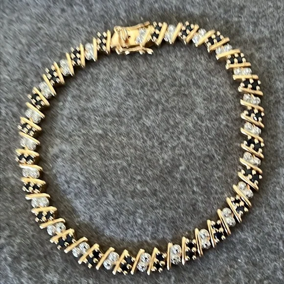 Gold Over Sterling Sapphire Bracelet-7.25” - Picture 1 of 12